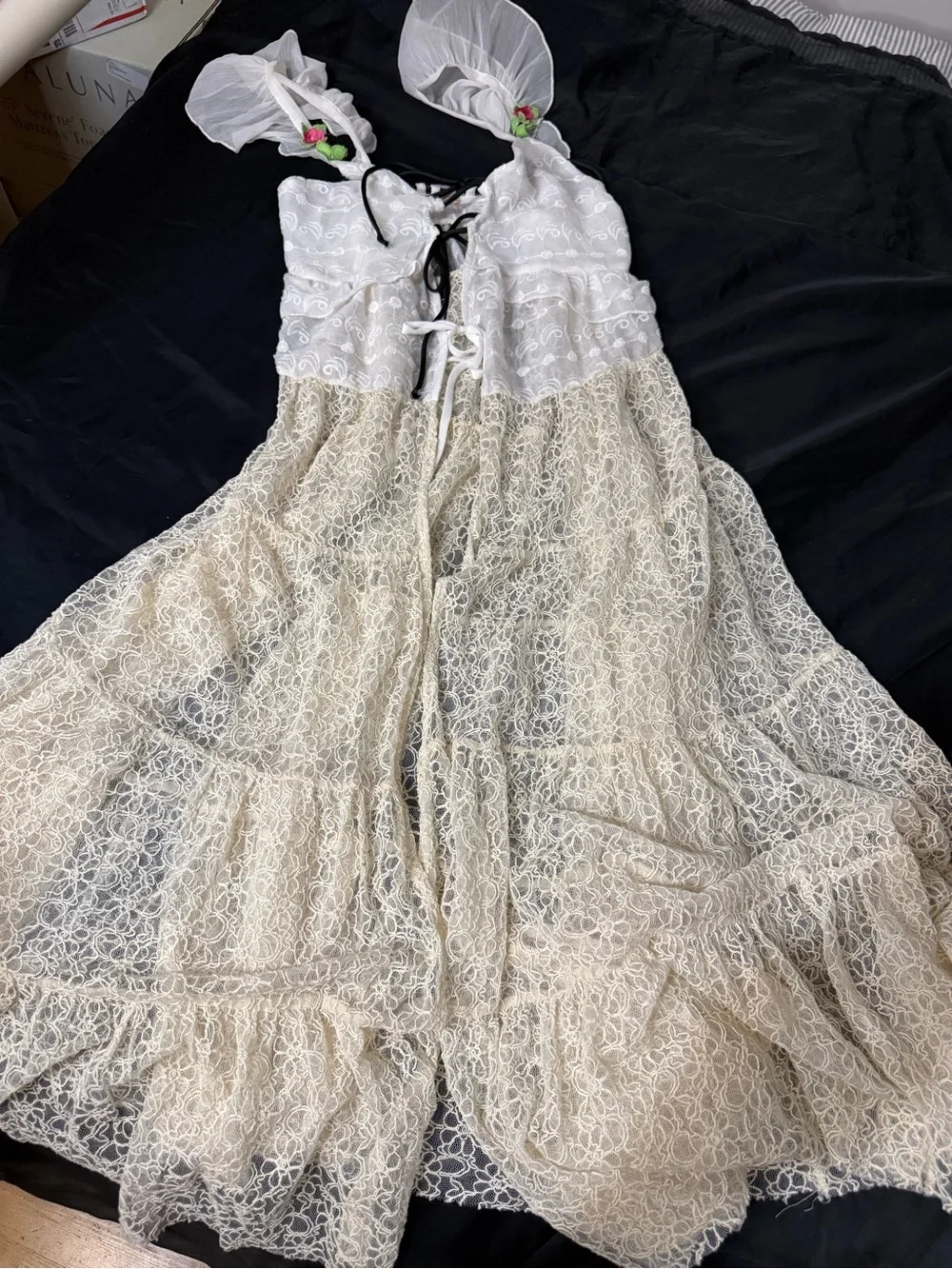 Free People Cream Lace Selena Maxi Vest Overlay